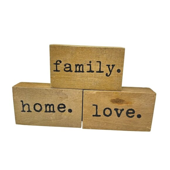 Rustic Wooden Block Signs 5in Farmhouse Primitive Tabletop Decor Accent Neutral - Picture 1 of 10